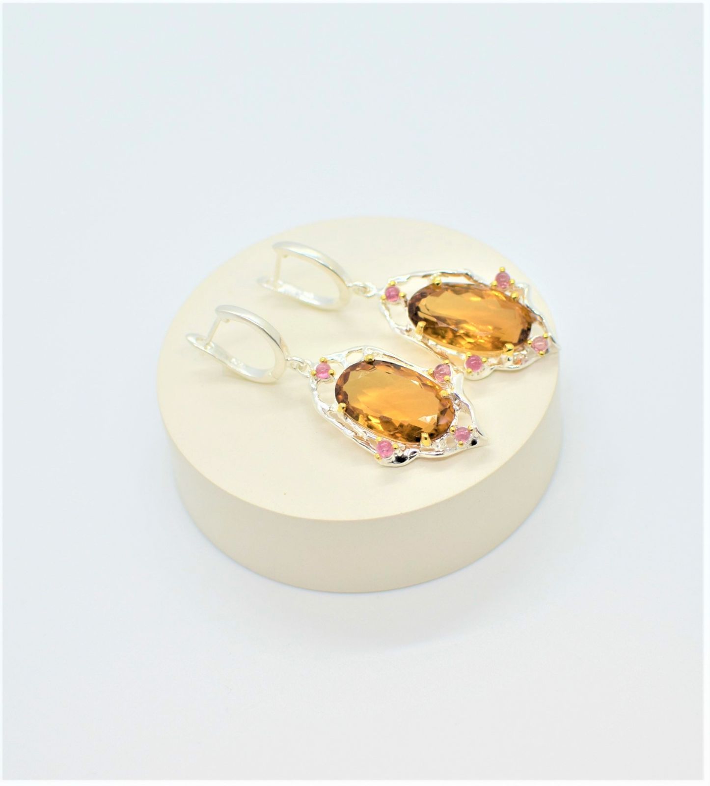 Срібні Сережки, Вага 14.40 г, Вставка Цитрин, Рубін : Артикул 200000162940