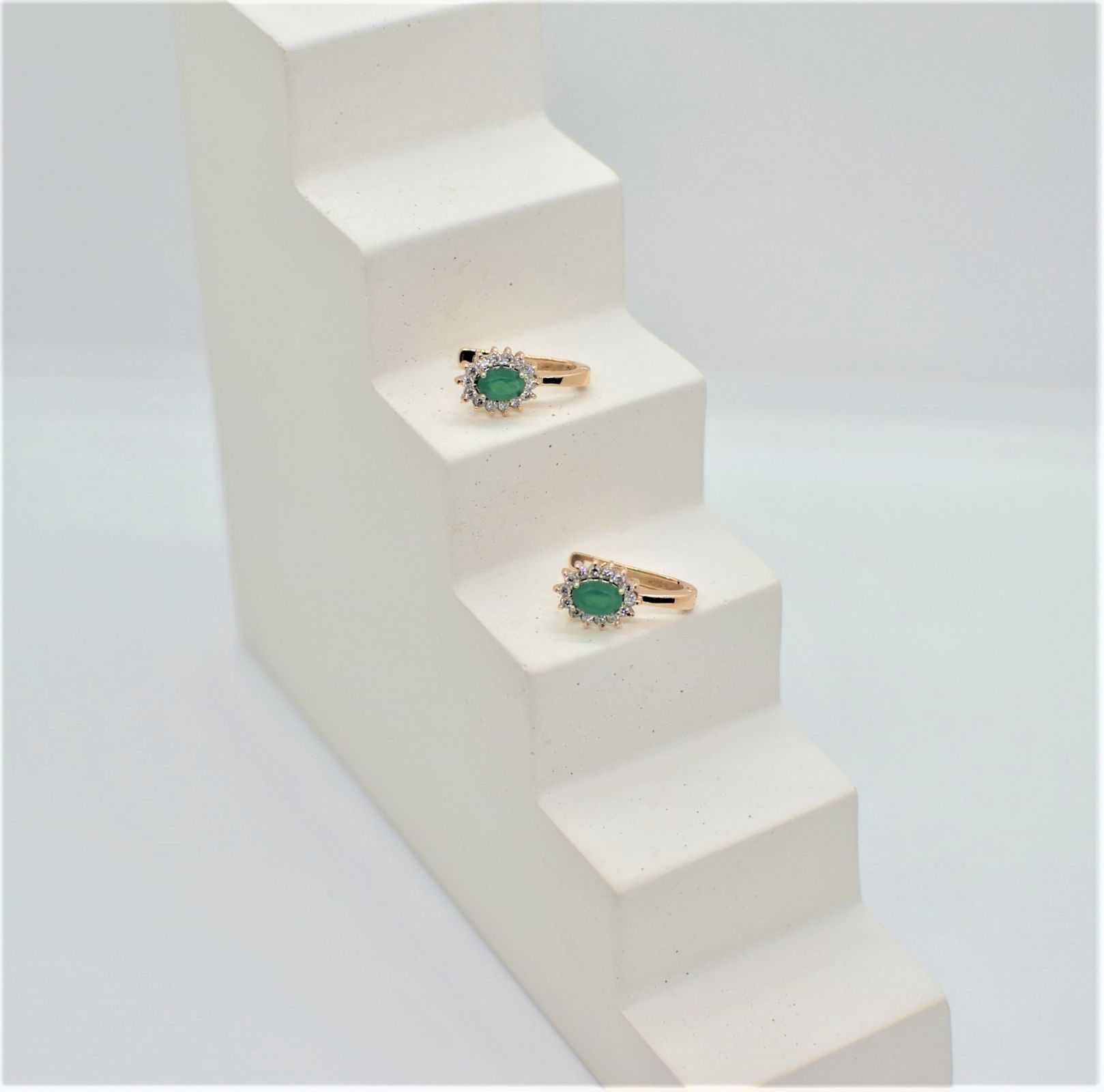 Золоті Сережки, Вага 3.51 г, Вставка Діамант 0.34 ct 3/6, Зелений Онікс 0.80 ct : Артикул 200000180439