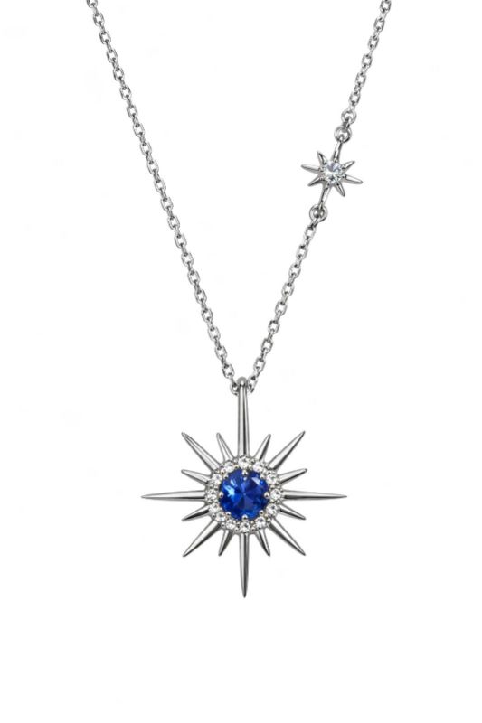 Золоте Кольє, Вага 4.16 г, Вставка Діамант 0.12 3/6, 0.10 3/6, Сапфір 0.45, Розмір 45.0 : Артикул 200000183025