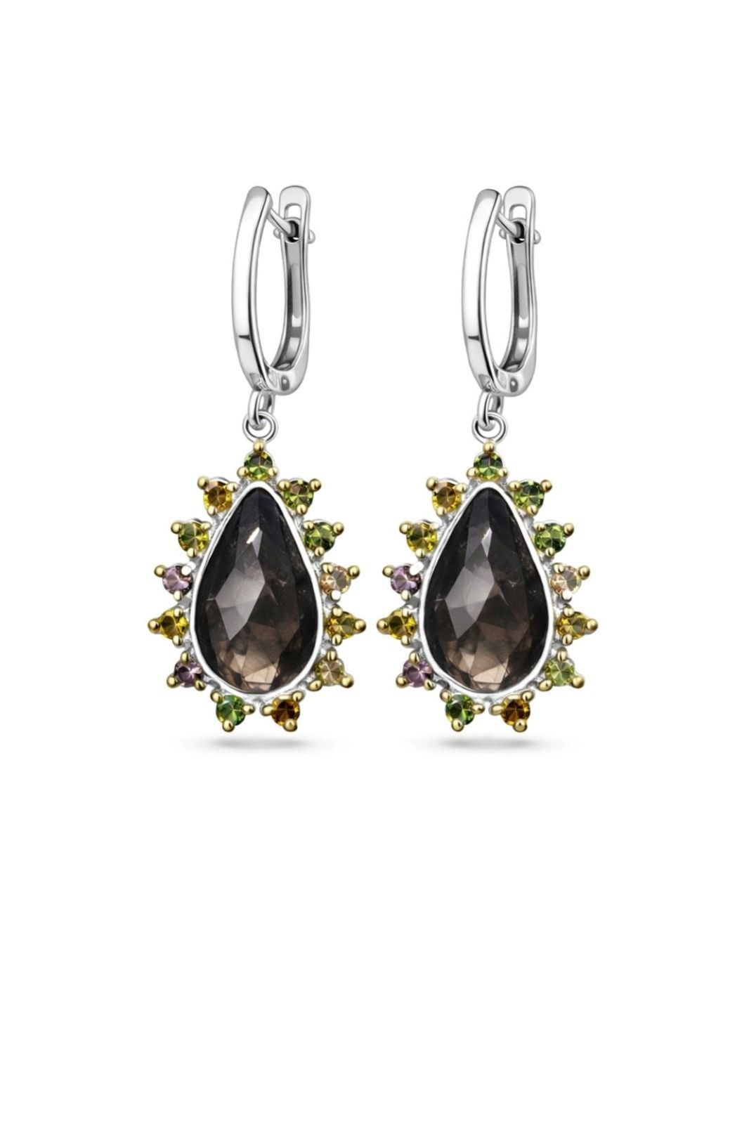 Срібні Сережки, Вага 10.90 г, Вставка Гірський Кришталь, мікс натур. камінців : Артикул 200000162996