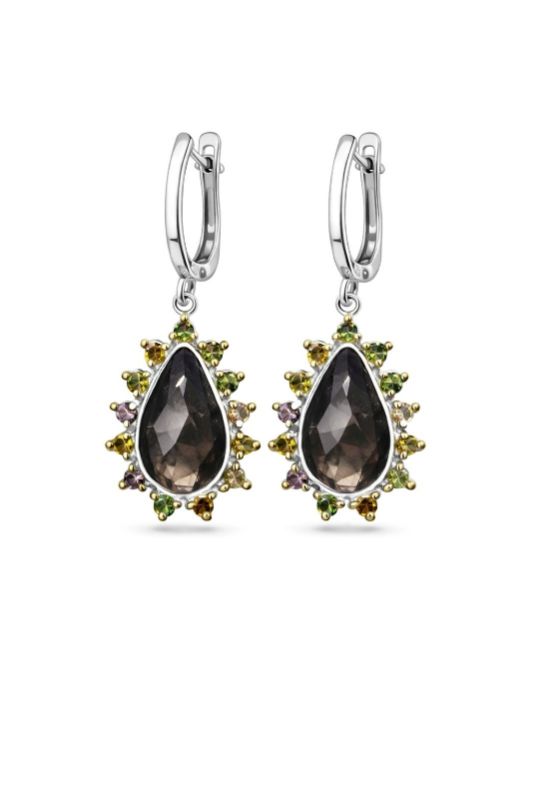 Срібні Сережки, Вага 10.90 г, Вставка Гірський Кришталь, мікс натур. камінців : Артикул 200000162996