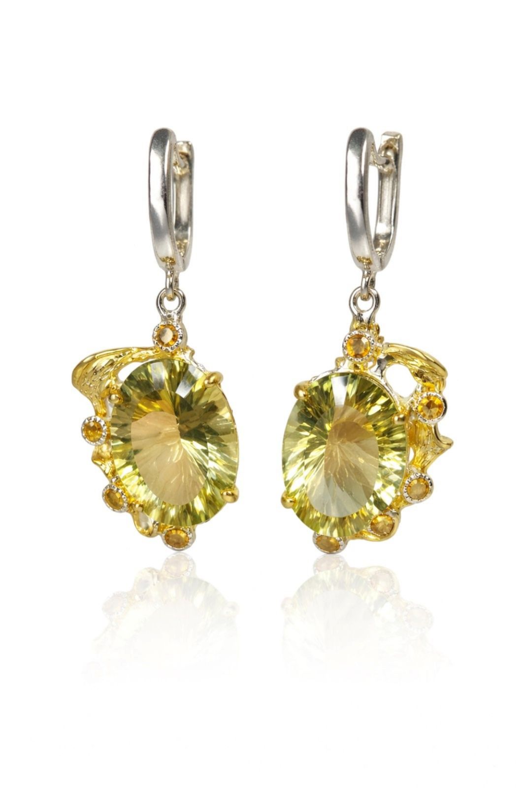 Срібні Сережки, Вага 12.30 г, Вставка Лимонний Кварц, Цитрин : Артикул 200000162935