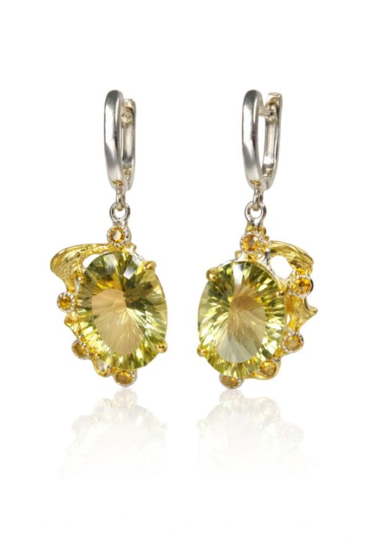 Срібні Сережки, Вага 12.30 г, Вставка Лимонний Кварц, Цитрин : Артикул 200000162935