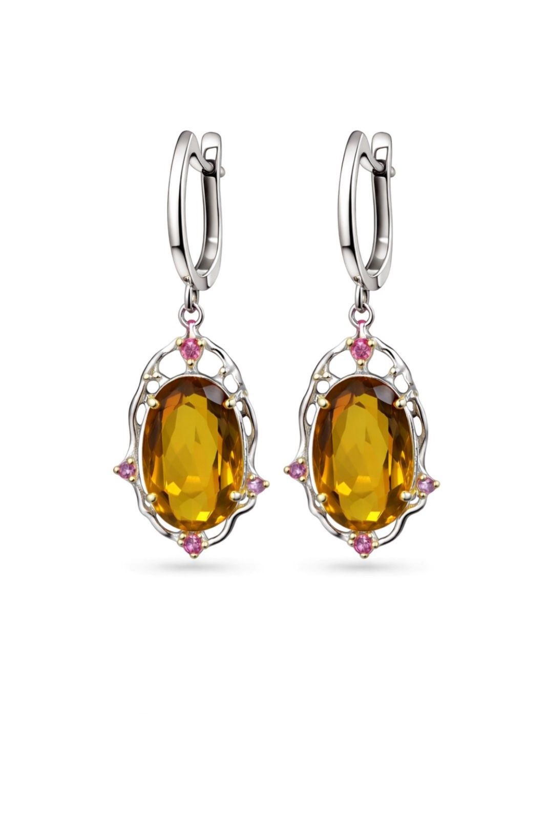 Срібні Сережки, Вага 14.40 г, Вставка Цитрин, Рубін : Артикул 200000162940