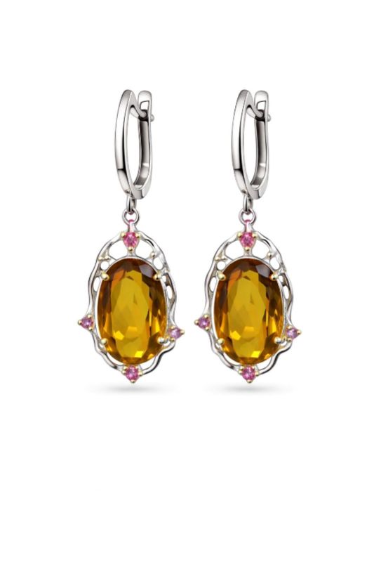 Срібні Сережки, Вага 14.40 г, Вставка Цитрин, Рубін : Артикул 200000162940