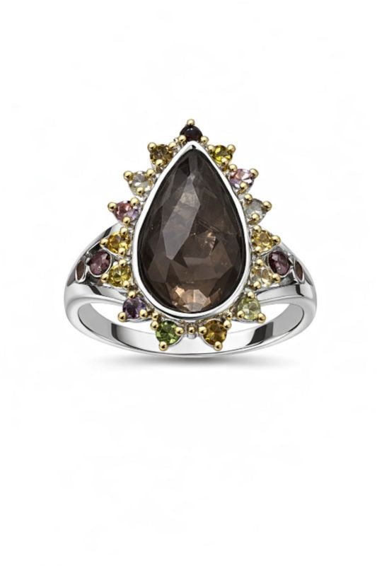 Срібний Перстень, Вага 9.10 г, Вставка Гірський Кришталь, мікс натур. камінців : Артикул 200000163021