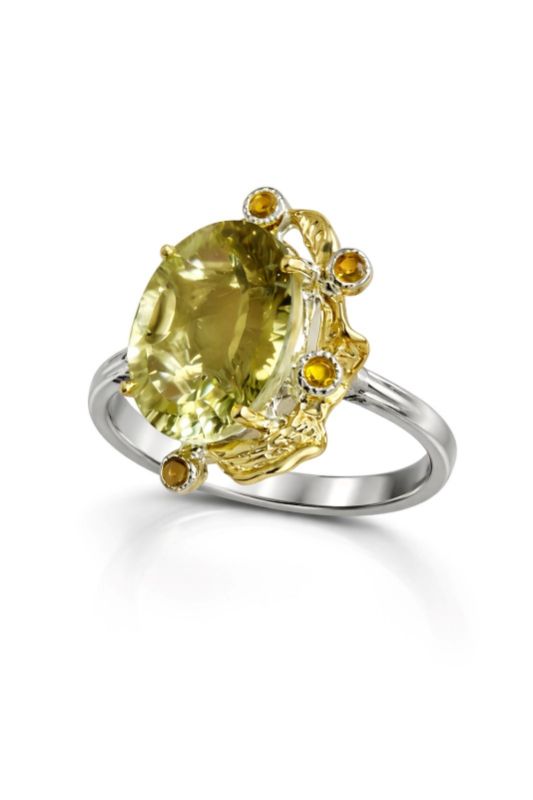 Срібний Перстень, Вага 7.60 г, Вставка Лимонний Кварц, Розмір 19.0 : Артикул 200000163074