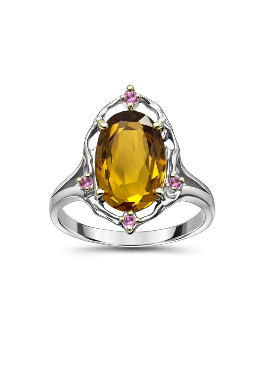 Срібний Перстень, Вага 9.20 г, Вставка Цитрин, Рубін, Розмір 19.0 : Артикул 200000163065