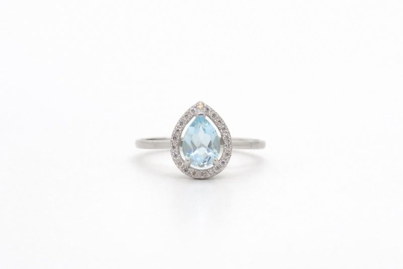 Срібний Перстень, Вага 1.70 г, Вставка Голубий Топаз, Циркон , Розмір 17.5 : Артикул 200000132176