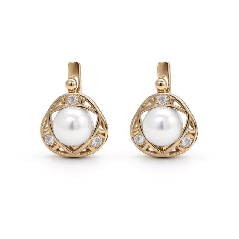 Золоті Сережки, Вага 4.45 г, Вставка Перлина, Циркон : Артикул 200000043722