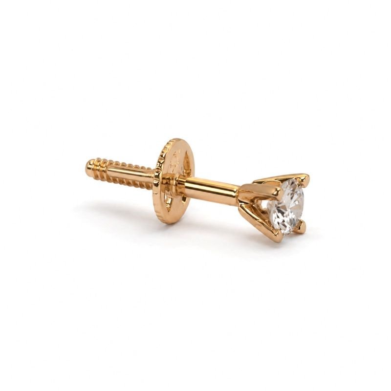 Золота Сережка, Вага 0.36 г, Вставка Діамант 0.10 ct HPHT/CVD